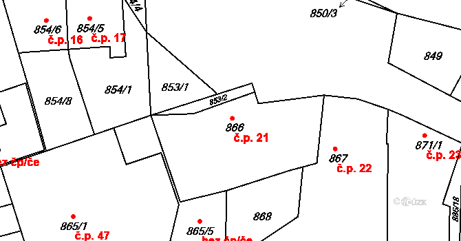 Třeboň II 21, Třeboň na parcele st. 866 v KÚ Třeboň, Katastrální mapa