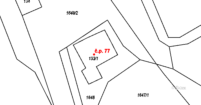 Peřimov 77 na parcele st. 133/1 v KÚ Peřimov, Katastrální mapa