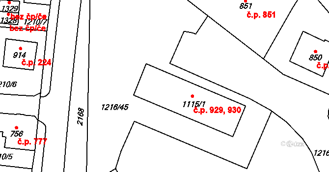 Úpice 929,930 na parcele st. 1115/1 v KÚ Úpice, Katastrální mapa