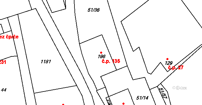 Lipovec 135 na parcele st. 196 v KÚ Lipovec u Blanska, Katastrální mapa