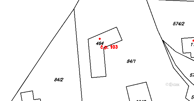 Tetín 103 na parcele st. 464 v KÚ Tetín u Berouna, Katastrální mapa