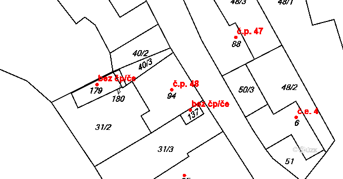 Sudoměř 48 na parcele st. 94 v KÚ Sudoměř, Katastrální mapa