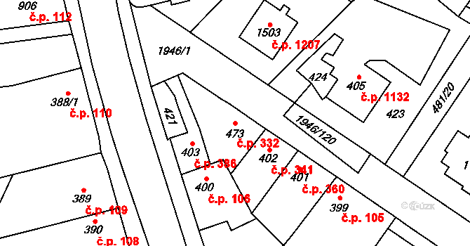 Třebechovice pod Orebem 332 na parcele st. 473 v KÚ Třebechovice pod Orebem, Katastrální mapa