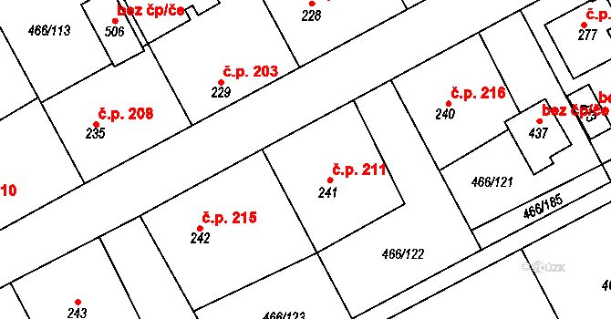 Broumy 211 na parcele st. 241 v KÚ Broumy, Katastrální mapa