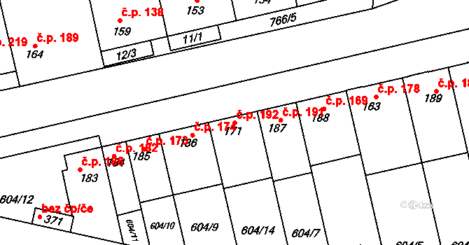 Slatinice 192 na parcele st. 171 v KÚ Slatinice na Hané, Katastrální mapa