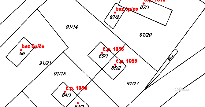 Kozlov 1056 na parcele st. 65/1 v KÚ Kozlov u Velkého Újezdu, Katastrální mapa