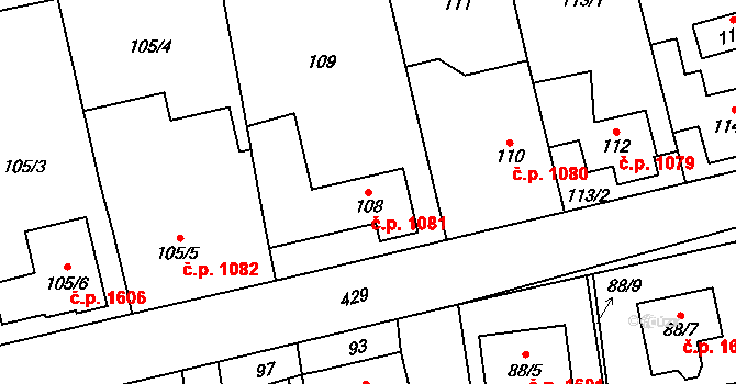 Dolní Sukolom 1081, Uničov na parcele st. 108 v KÚ Dolní Sukolom, Katastrální mapa
