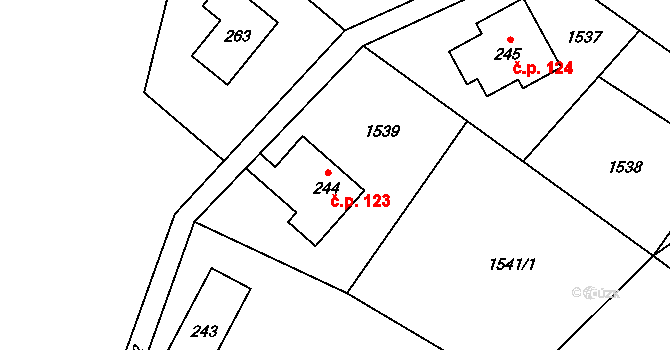 Valy 123, Krompach na parcele st. 244 v KÚ Krompach, Katastrální mapa