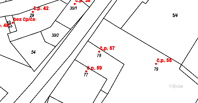 Černouček 57 na parcele st. 78 v KÚ Černouček, Katastrální mapa