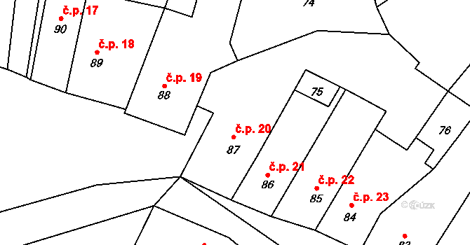 Hoštka 20 na parcele st. 87 v KÚ Hoštka, Katastrální mapa