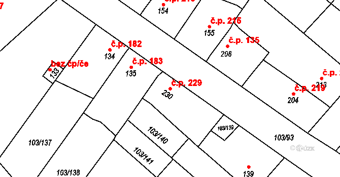 Malé Žernoseky 229 na parcele st. 230 v KÚ Malé Žernoseky, Katastrální mapa