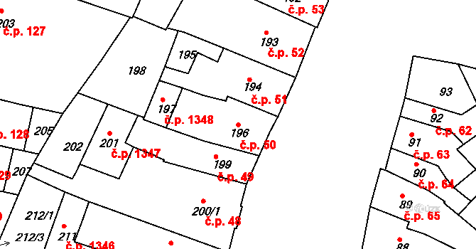 Roudnice nad Labem 50 na parcele st. 196 v KÚ Roudnice nad Labem, Katastrální mapa