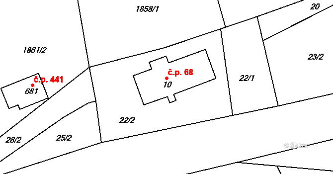 Roztoky u Jilemnice 68 na parcele st. 10 v KÚ Roztoky u Jilemnice, Katastrální mapa