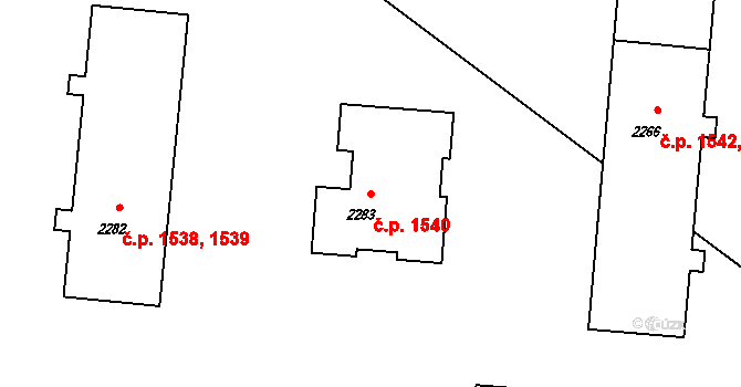 Rožnov pod Radhoštěm 1540 na parcele st. 2283 v KÚ Rožnov pod Radhoštěm, Katastrální mapa