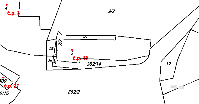 Křeničná 13, Chotilsko na parcele st. 3 v KÚ Křeničná, Katastrální mapa
