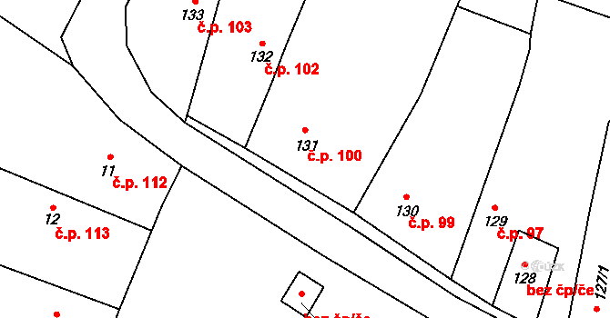 Borotín 100 na parcele st. 131 v KÚ Borotín u Tábora, Katastrální mapa