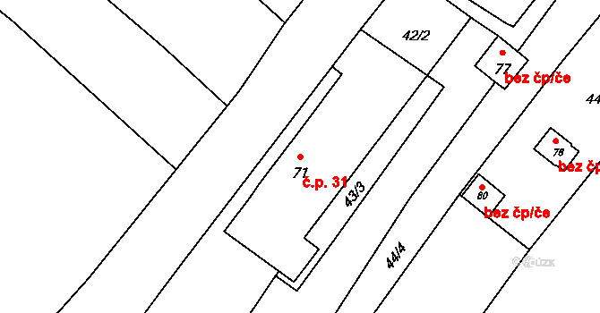 Líšnice 31, Hluboká nad Vltavou na parcele st. 71 v KÚ Líšnice u Kostelce, Katastrální mapa
