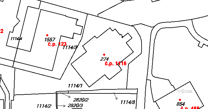Prachatice II 1116, Prachatice na parcele st. 274 v KÚ Prachatice, Katastrální mapa