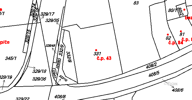 Božtěšice 43, Ústí nad Labem na parcele st. 331 v KÚ Božtěšice, Katastrální mapa