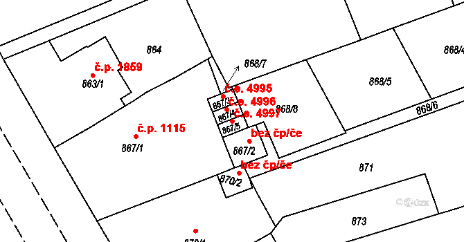 Ústí nad Labem-centrum 4997, Ústí nad Labem na parcele st. 867/5 v KÚ Ústí nad Labem, Katastrální mapa