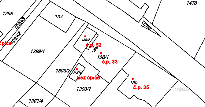 Koburk 33, Výprachtice na parcele st. 136/1 v KÚ Koburk, Katastrální mapa