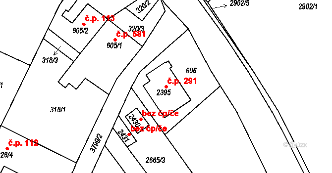Žichlínské Předměstí 291, Lanškroun na parcele st. 2395 v KÚ Lanškroun, Katastrální mapa