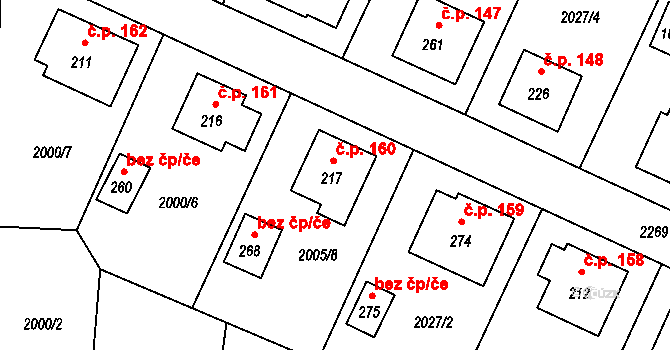 Rudíkov 160 na parcele st. 217 v KÚ Rudíkov, Katastrální mapa