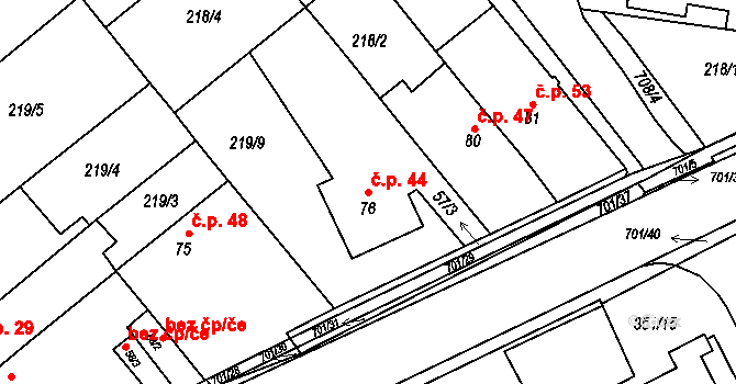 Týn 44, Třebíč na parcele st. 76 v KÚ Týn u Třebíče, Katastrální mapa