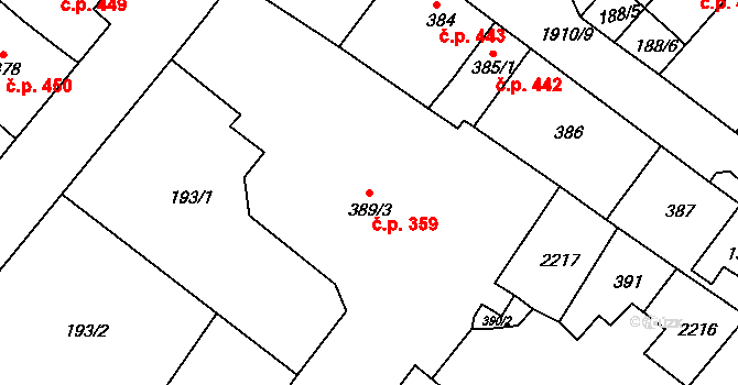 Předměstí 359, Svitavy na parcele st. 389/3 v KÚ Svitavy-předměstí, Katastrální mapa