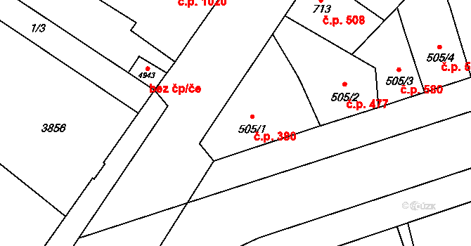 Břeclav 380 na parcele st. 505/1 v KÚ Břeclav, Katastrální mapa