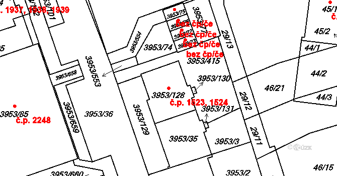 Řečkovice 1523,1524, Brno na parcele st. 3953/35 v KÚ Řečkovice, Katastrální mapa