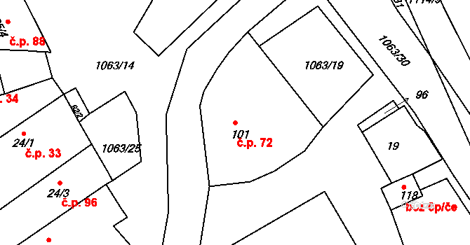 Chožov 72 na parcele st. 101 v KÚ Chožov, Katastrální mapa