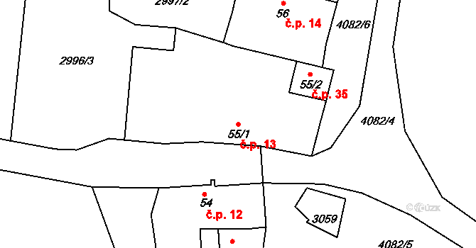 Holašovice 13, Jankov na parcele st. 55/1 v KÚ Holašovice, Katastrální mapa
