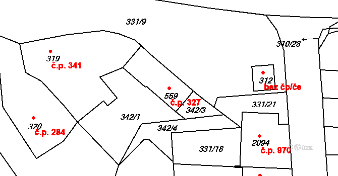 Pacov 327 na parcele st. 559 v KÚ Pacov, Katastrální mapa