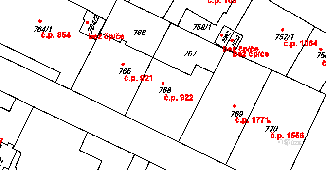Teplice 922 na parcele st. 768 v KÚ Teplice, Katastrální mapa