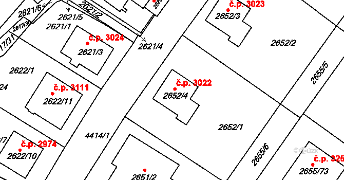 Teplice 3022 na parcele st. 2652/4 v KÚ Teplice, Katastrální mapa