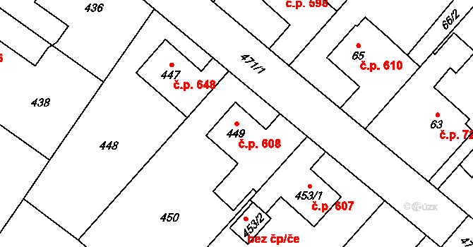 Jablunkov 608 na parcele st. 449 v KÚ Jablunkov, Katastrální mapa