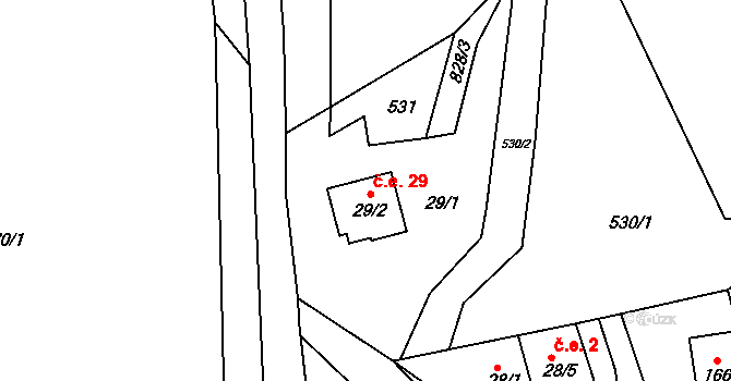 Mezihoří 29, Blatno na parcele st. 29/2 v KÚ Mezihoří u Chomutova, Katastrální mapa