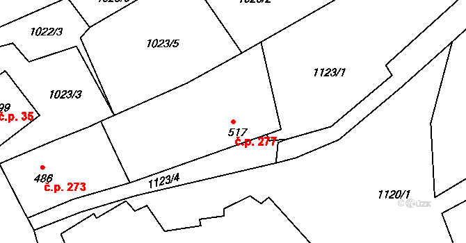 Jílové 277 na parcele st. 517 v KÚ Jílové u Děčína, Katastrální mapa