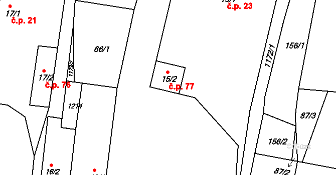 Mníšek 77, Stříbřec na parcele st. 15/2 v KÚ Mníšek, Katastrální mapa