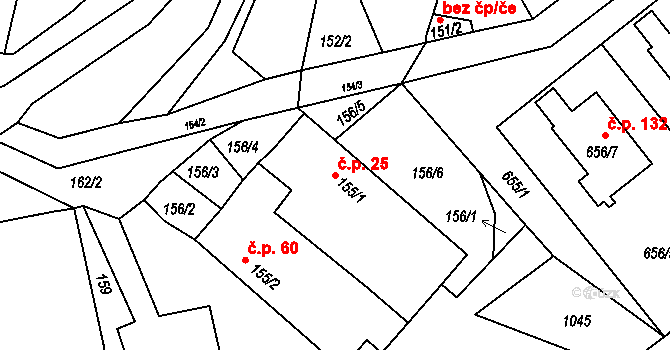 Tušť 25, Suchdol nad Lužnicí na parcele st. 155/1 v KÚ Tušť, Katastrální mapa