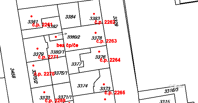 Žižkov 2264, Praha na parcele st. 3376 v KÚ Žižkov, Katastrální mapa