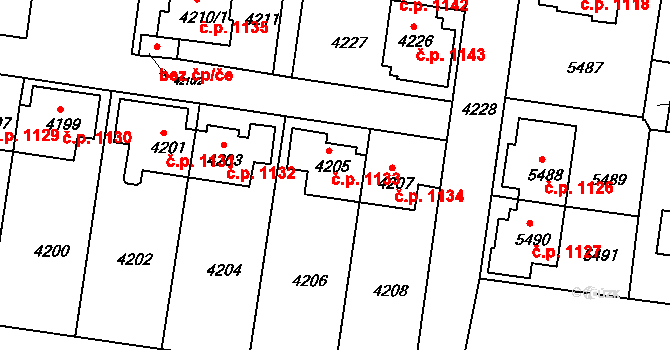 Záběhlice 1133, Praha na parcele st. 4205 v KÚ Záběhlice, Katastrální mapa
