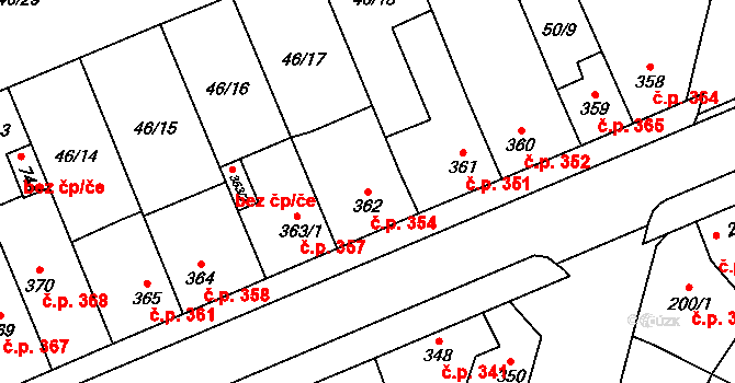 Lomnice nad Lužnicí 354 na parcele st. 362 v KÚ Lomnice nad Lužnicí, Katastrální mapa