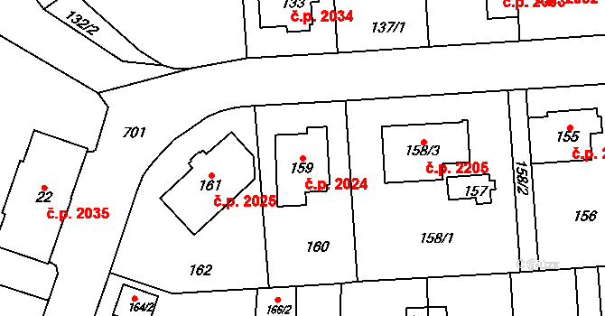Komořany 2024, Praha na parcele st. 159 v KÚ Komořany, Katastrální mapa
