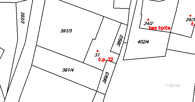 Kaproun 22, Kunžak na parcele st. 31 v KÚ Kaproun, Katastrální mapa