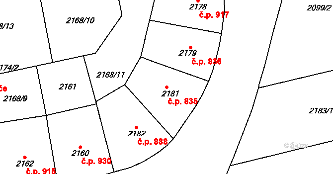 Vršovice 835, Praha na parcele st. 2181 v KÚ Vršovice, Katastrální mapa