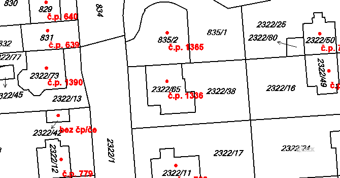 Hostivař 1336, Praha na parcele st. 2322/65 v KÚ Hostivař, Katastrální mapa