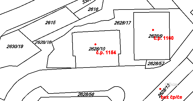 Michle 1154, Praha na parcele st. 2628/10 v KÚ Michle, Katastrální mapa