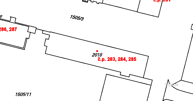 Kryblice 283,284,285, Trutnov na parcele st. 2018 v KÚ Trutnov, Katastrální mapa